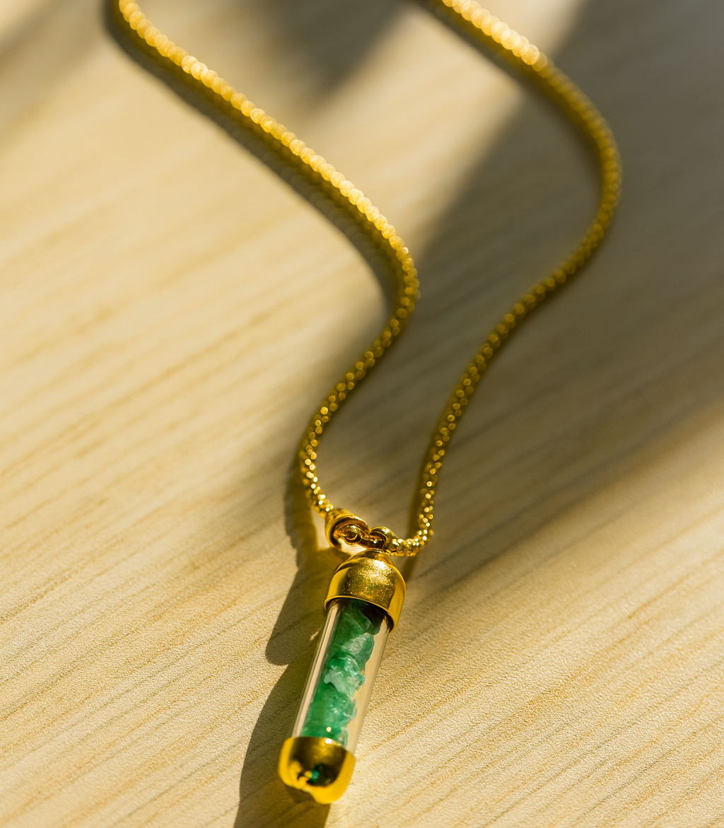 Gold-Tone Cylinder Stone Pendant Necklace